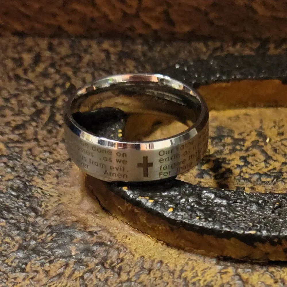 Men's Silver Lords Prayer Ring With Cross Christian Ring Promise ring or Purity